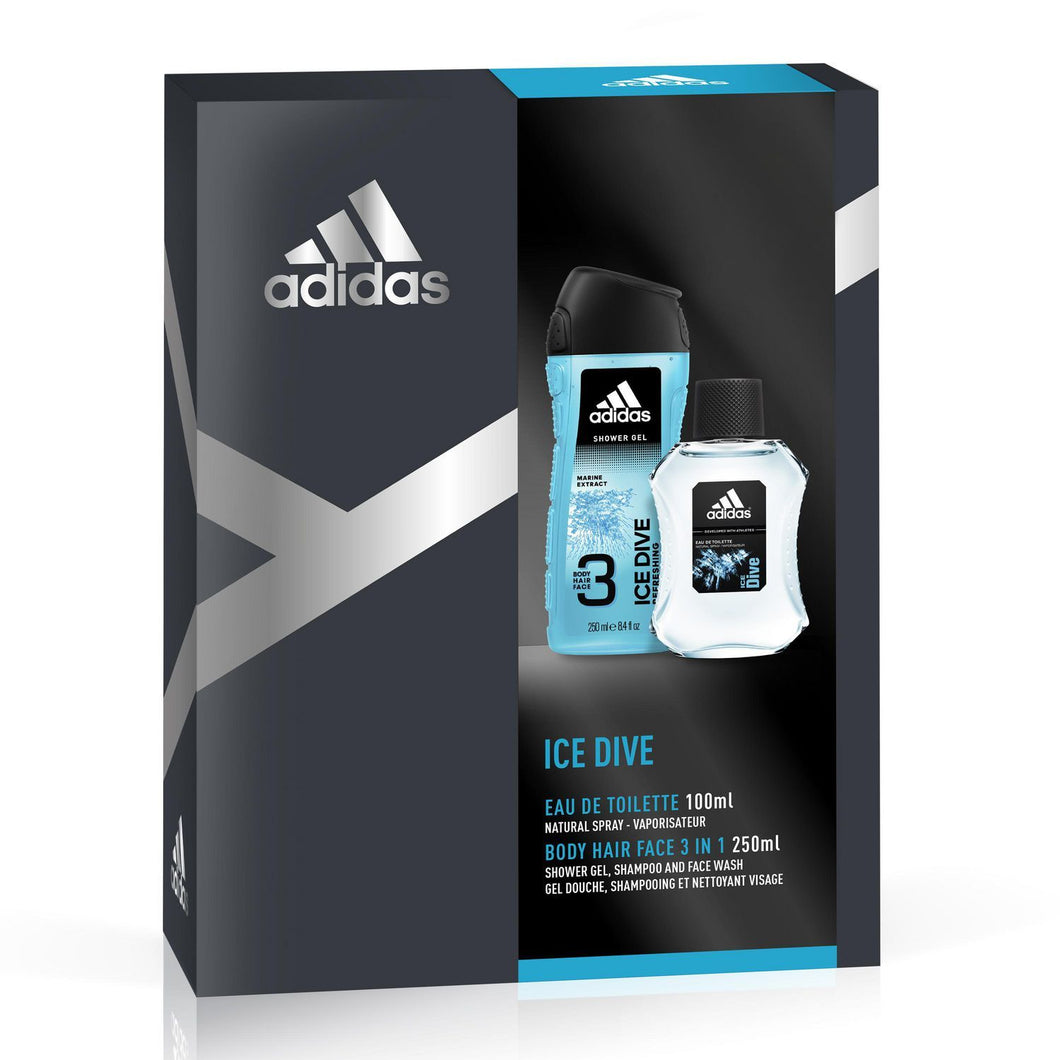 Damage - Set - Adidas Ice Dive 100ml EDT Spray + 250ml Shower Gel + $10 Voucher For Adidas.Com For Men